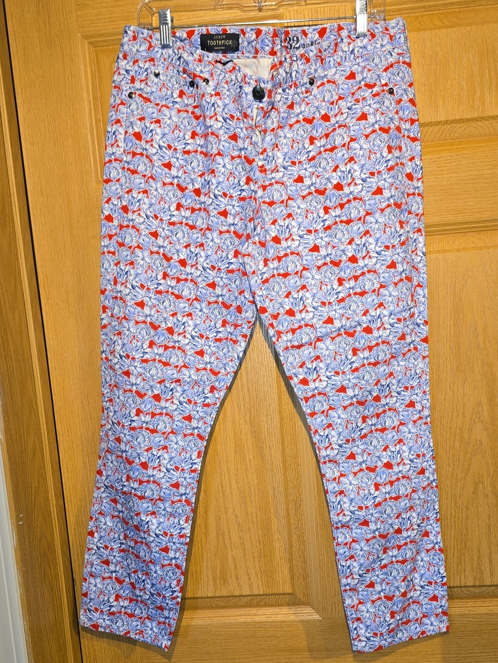 J. Crew Women's Straight Leg Jeans in Red and Blue Floral Print